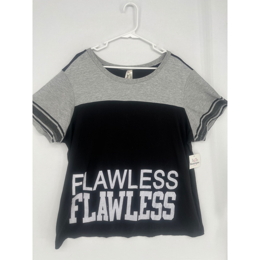 B&B Boutique Plus Flawless Graphic Tee Black Gray Colorblock Shirt 3X NWT